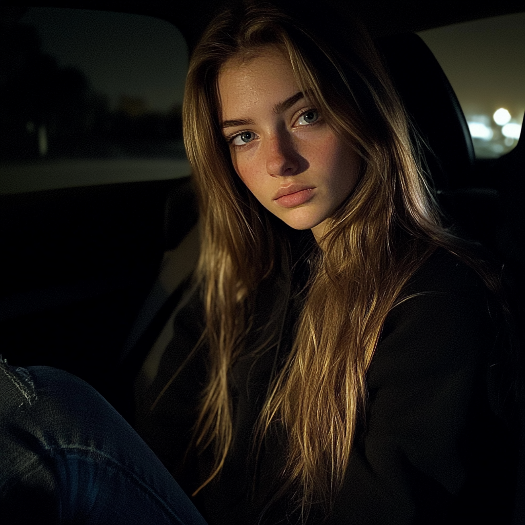 A young woman sitting in a car | Source: Midjourney