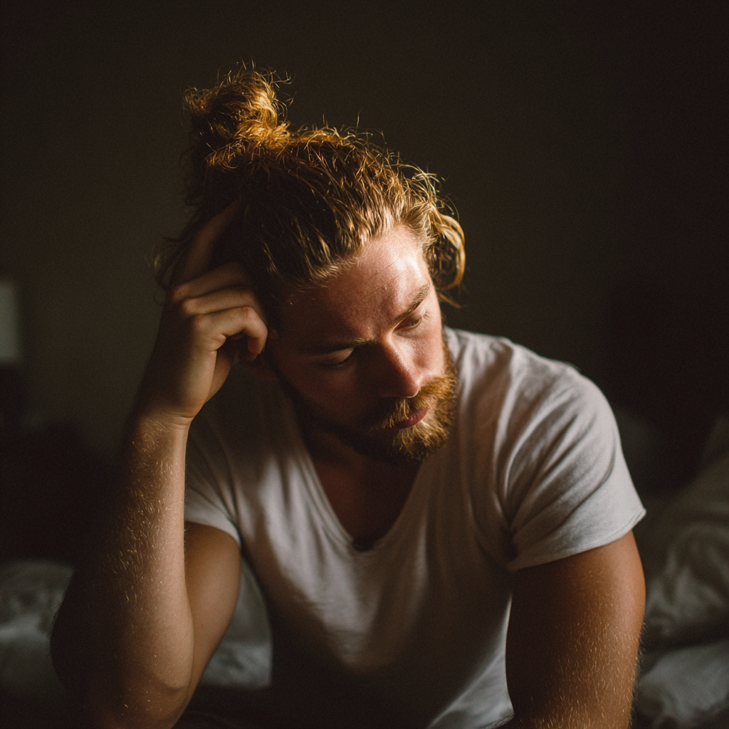 A frustrated man holding his head | Source: Midjourney