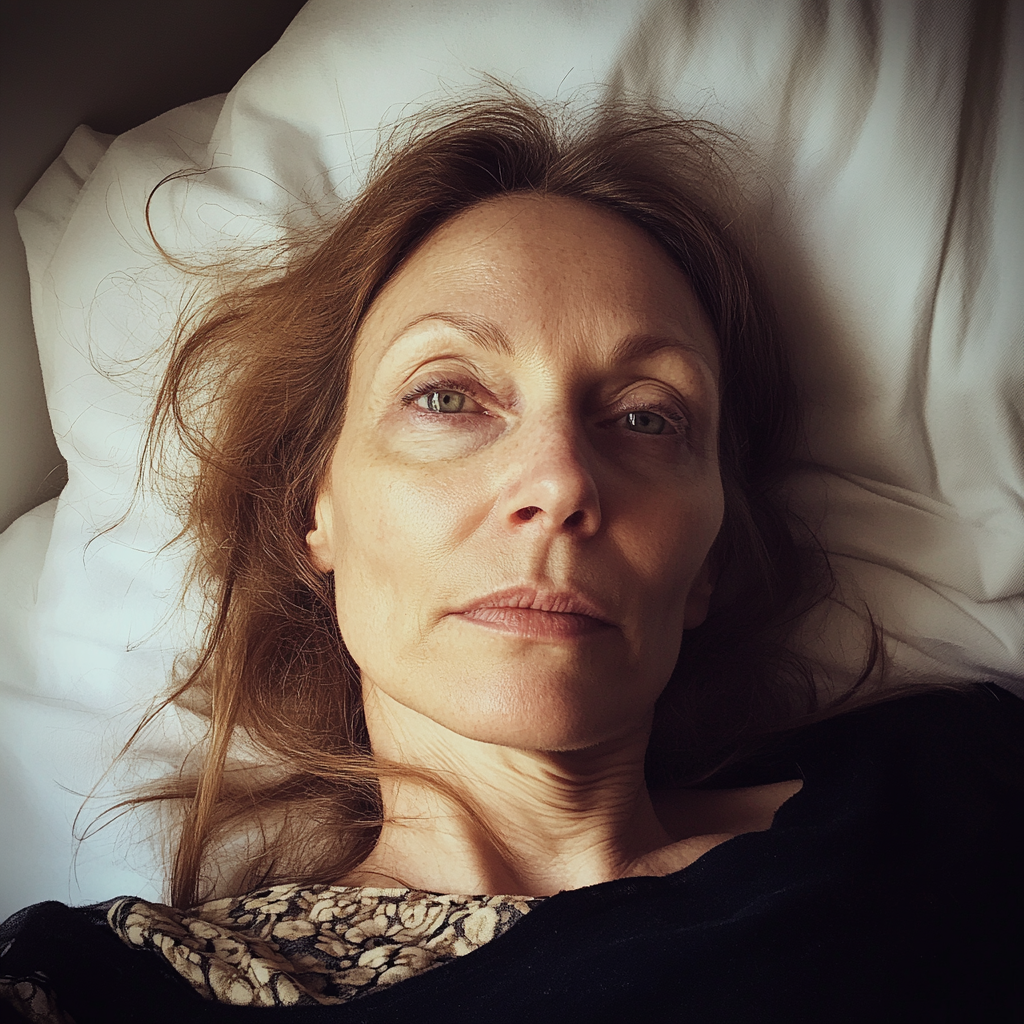 A sick woman laying in bed | Source: Midjourney