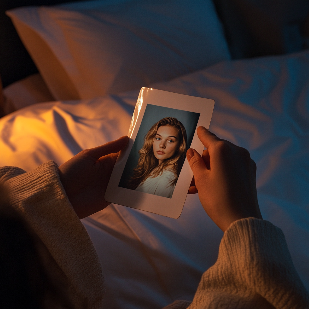 A woman holding a photograph of another lady | Source: Midjourney