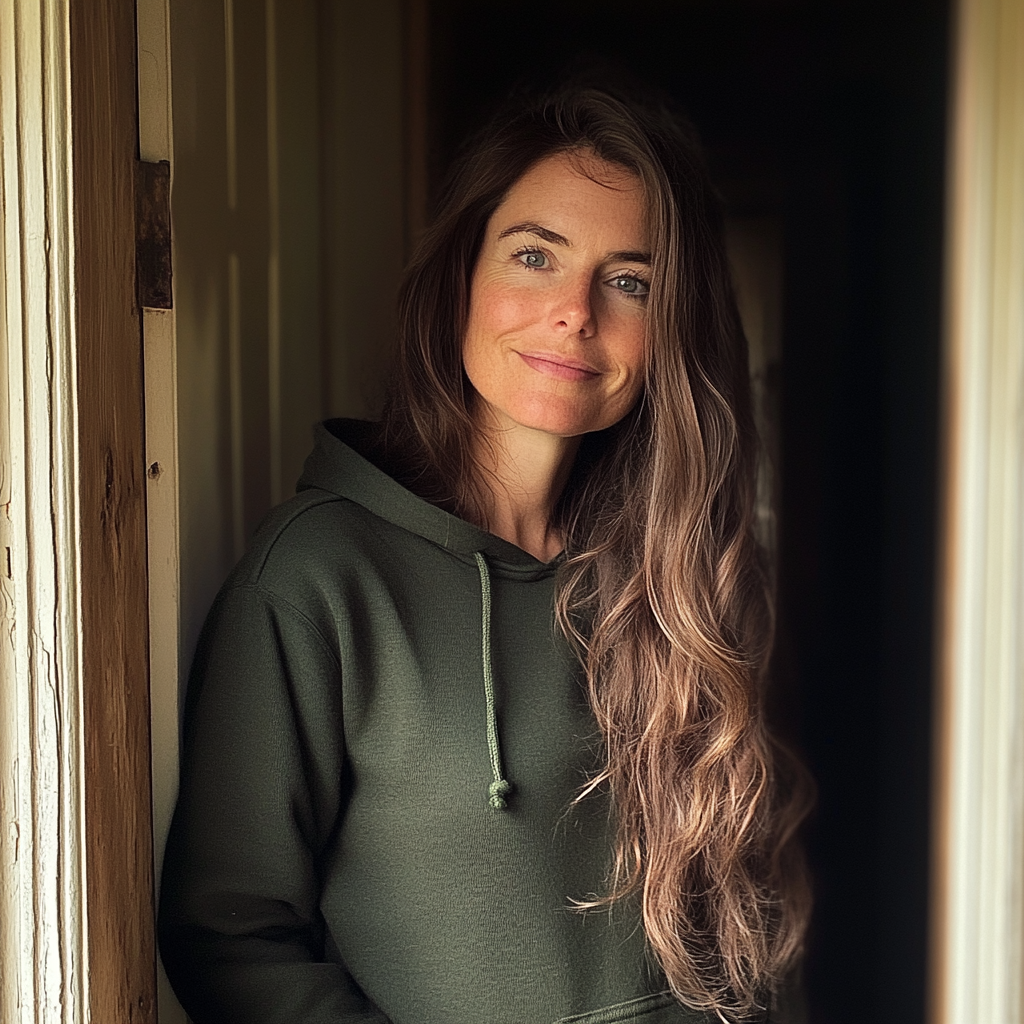 A smiling woman standing in a hallway | Source: Midjourney