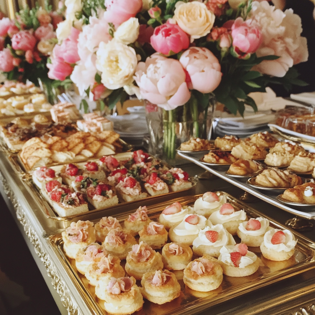 Platters of food at a wedding | Source: Midjourney