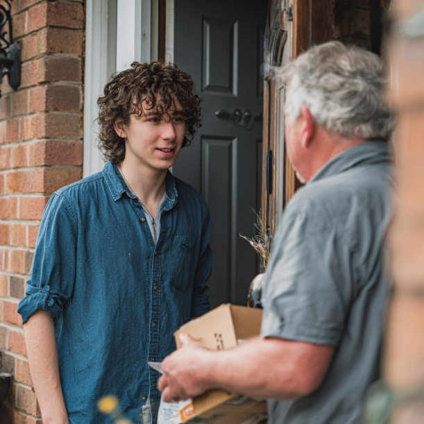 A young man talking with an older man | Source: Midjourney
