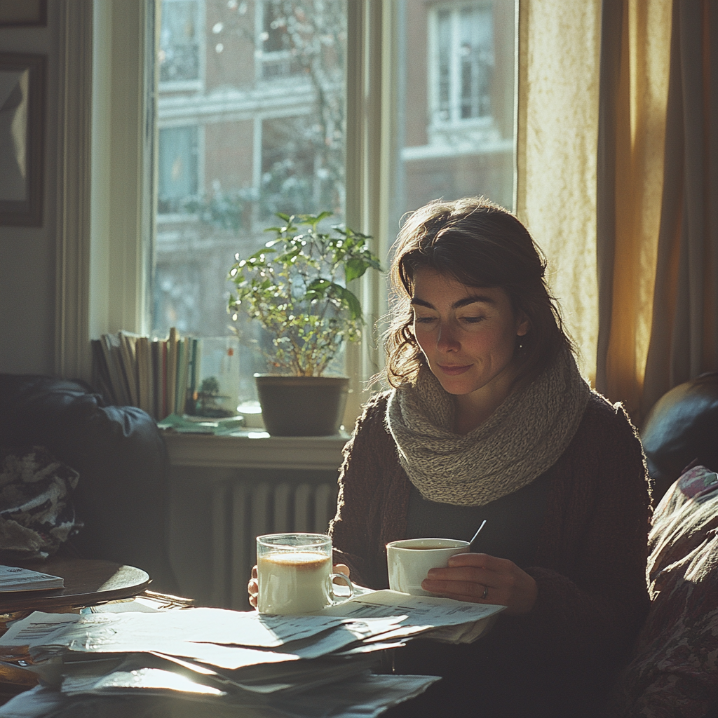 A woman having tea | Source: Midjourney