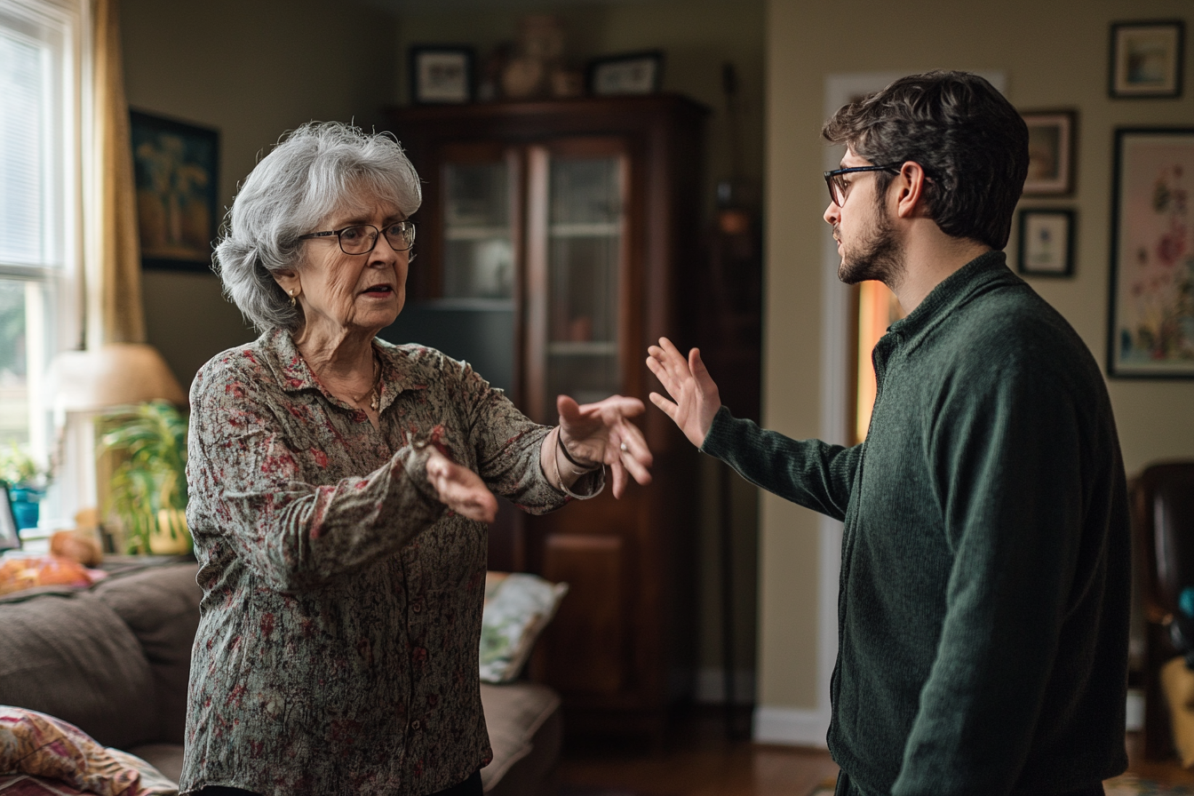 A woman gesturing while speaking to a man | Source: Midjourney