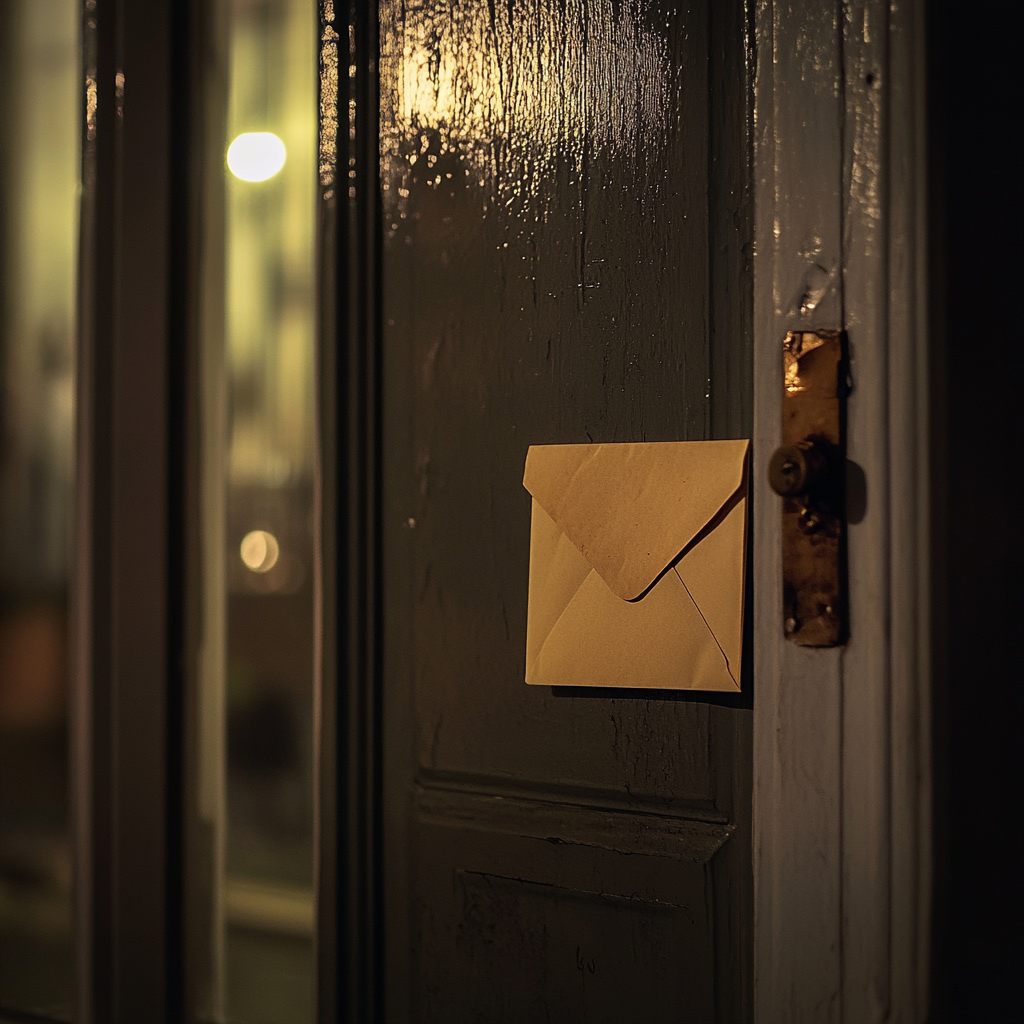 An envelope taped to a door | Source: Midjourney