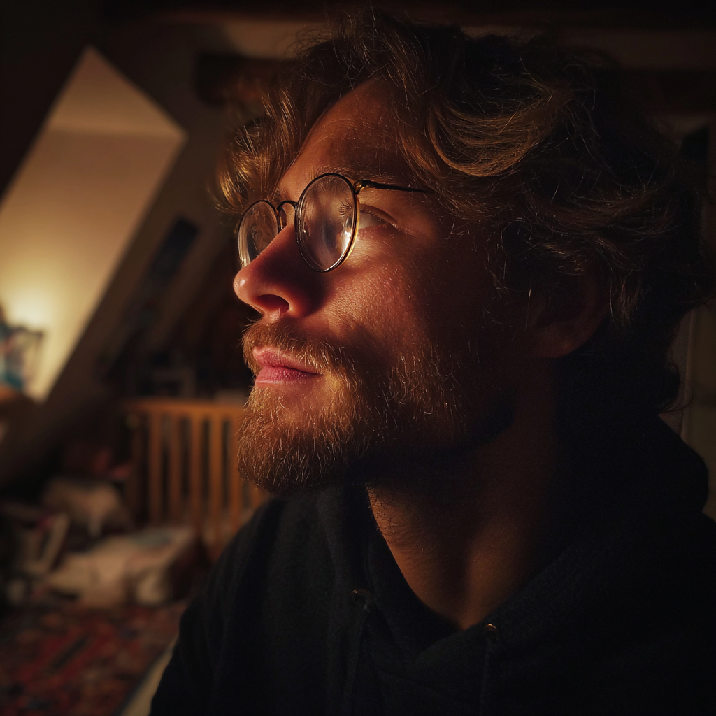 A man standing in an attic | Source: Midjourney