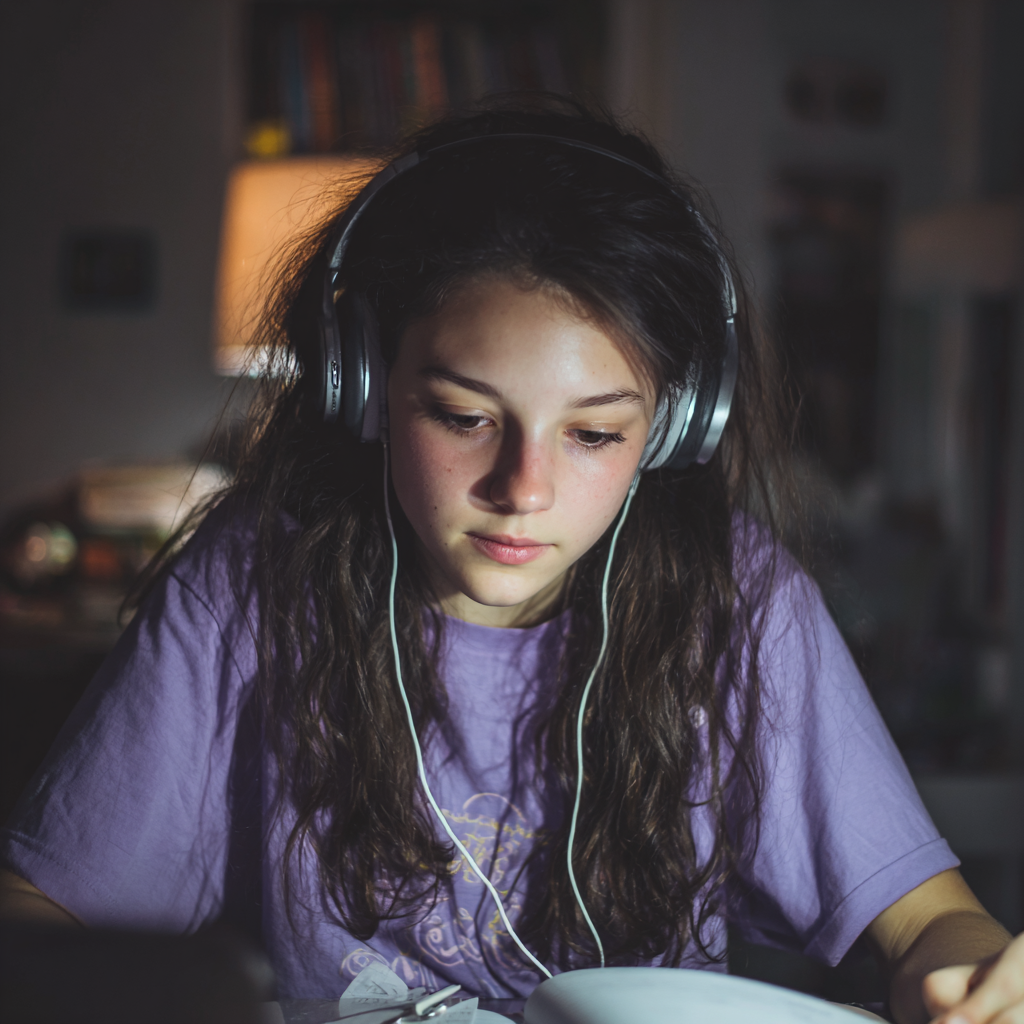 A teenage girl sitting and doing her homework | Source: Midjourney
