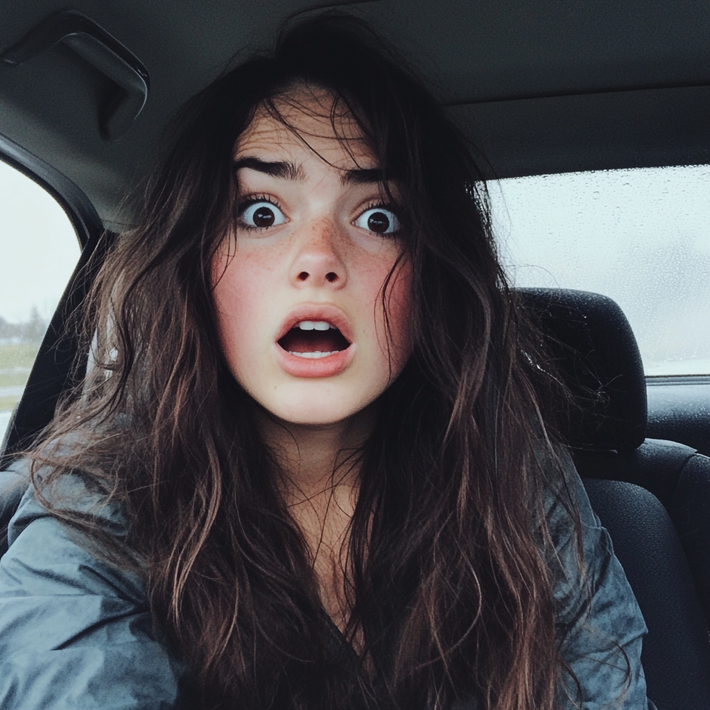 A shocked teenage girl in a car | Source: Midjourney