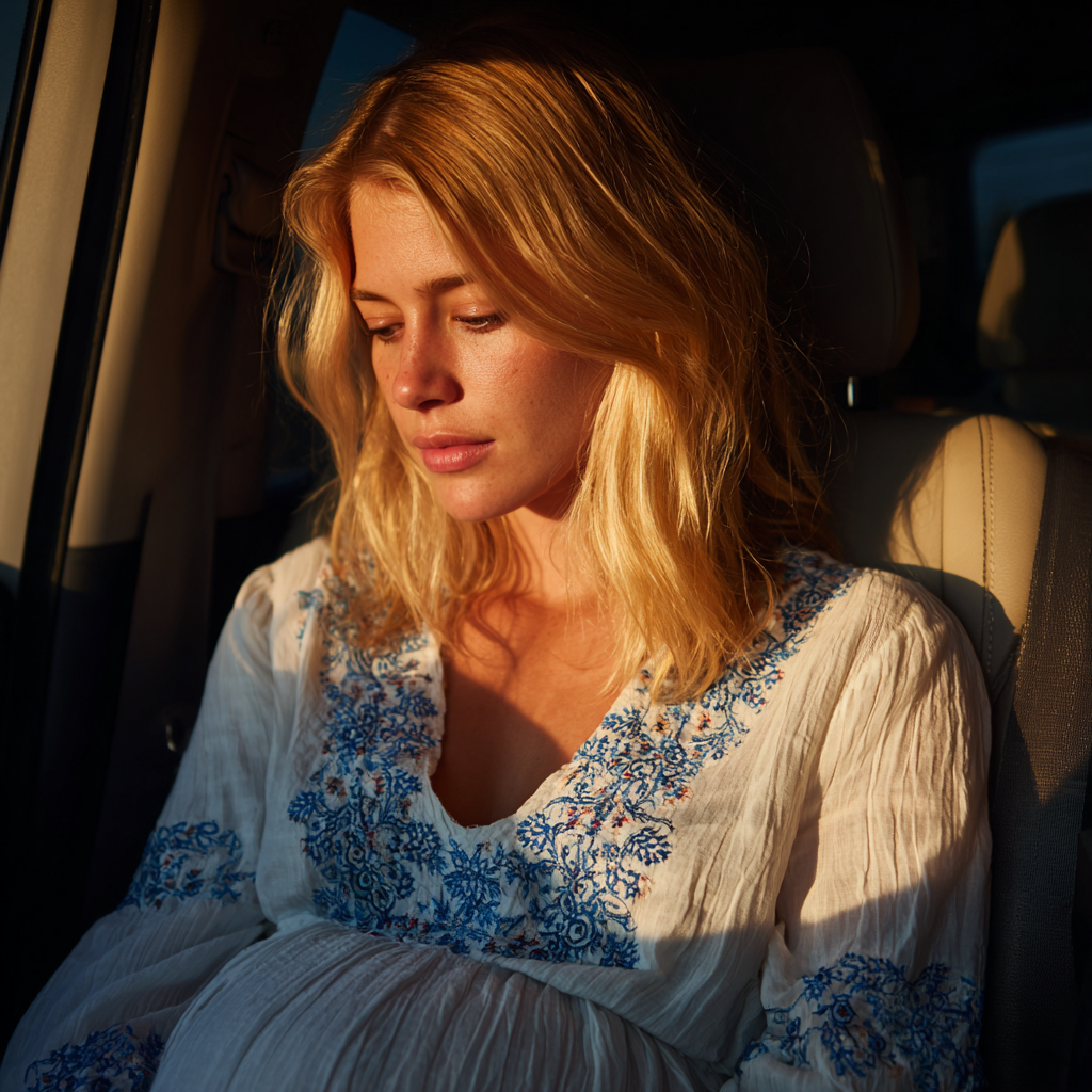An upset woman sitting in a car | Source: Midjourney