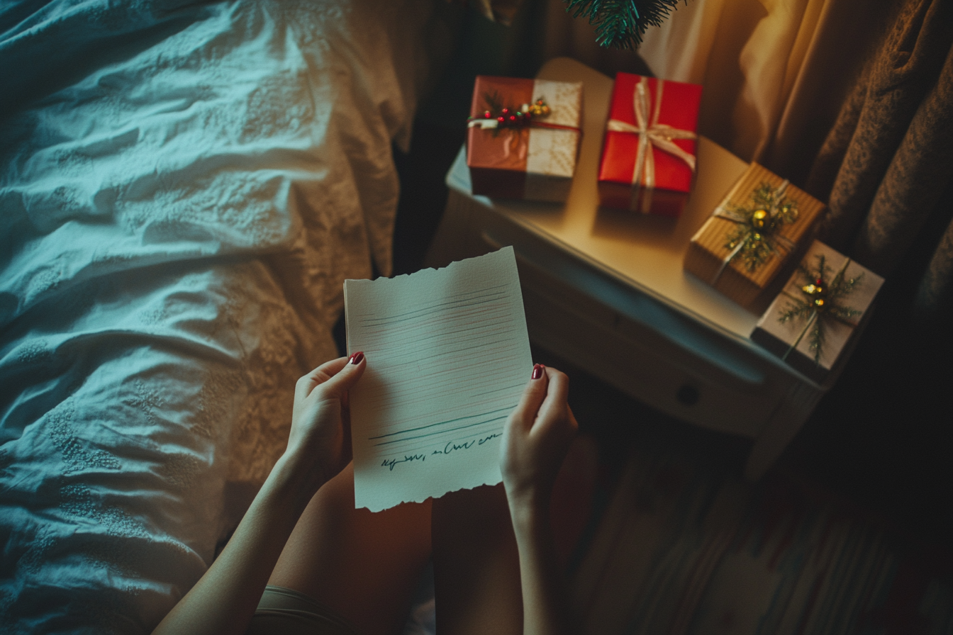 Woman holding a Christmas list | Source: Midjourney