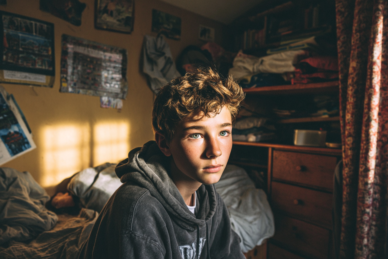 A boy sitting in his room | Source: Midjourney