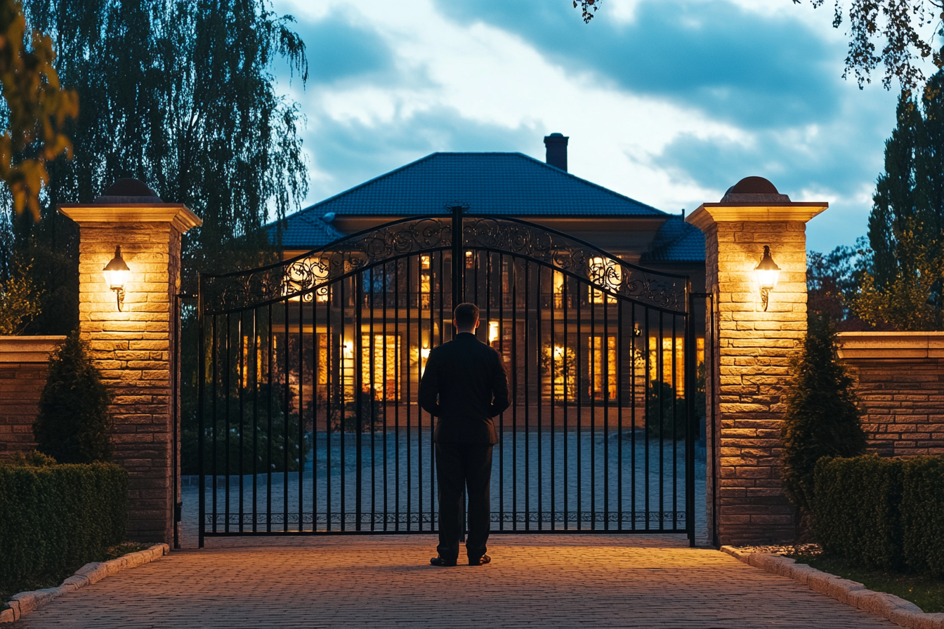 A security guard standing in front of a gate | Source: Midjourney