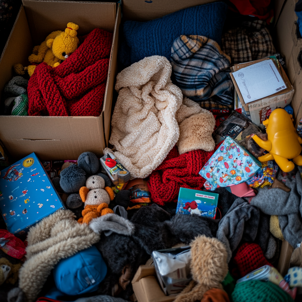 A collection of warm clothing and children's toys | Source: Midjourney