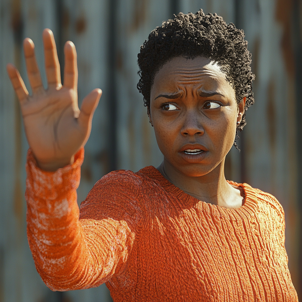 A woman waving her hand | Source: Midjourney