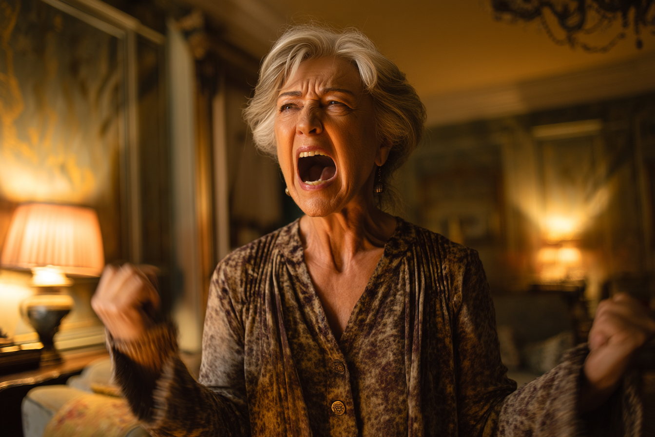 An older woman screaming | Source: Midjourney