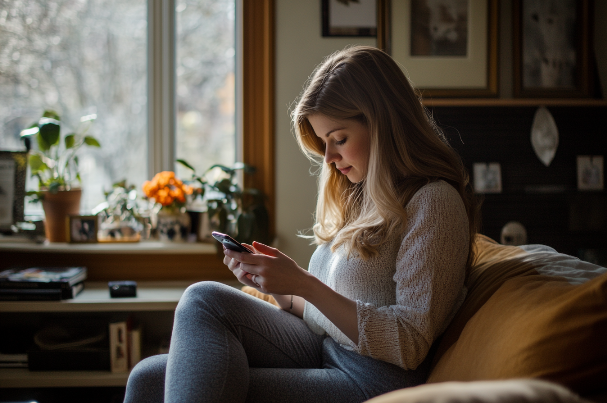 A woman typing on her phone | Source: Midjourney