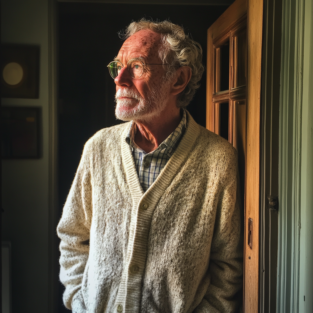 An elderly man standing in a doorway | Source: Midjourney