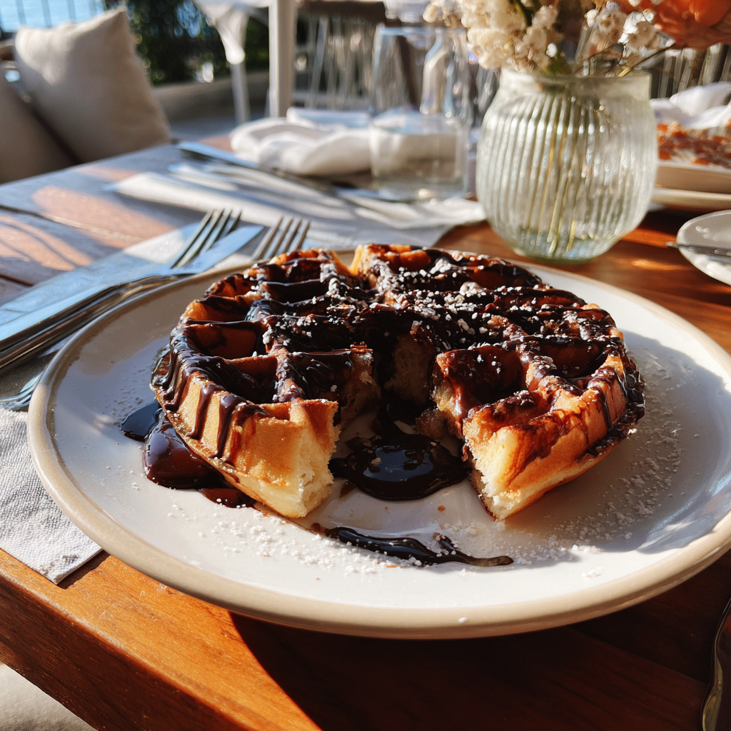 A half-eaten waffle on a table | Source: Midjourney