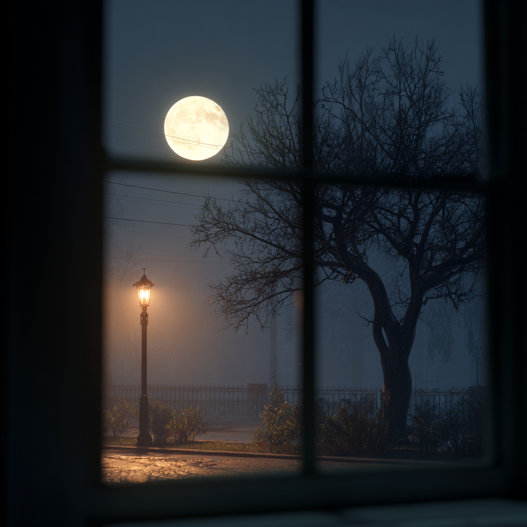 A fullmoon night as seen through the window | Source: Midjourney