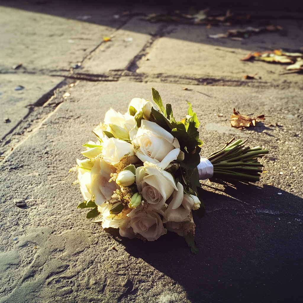 A wedding bouquet on the ground | Source: Midjourney