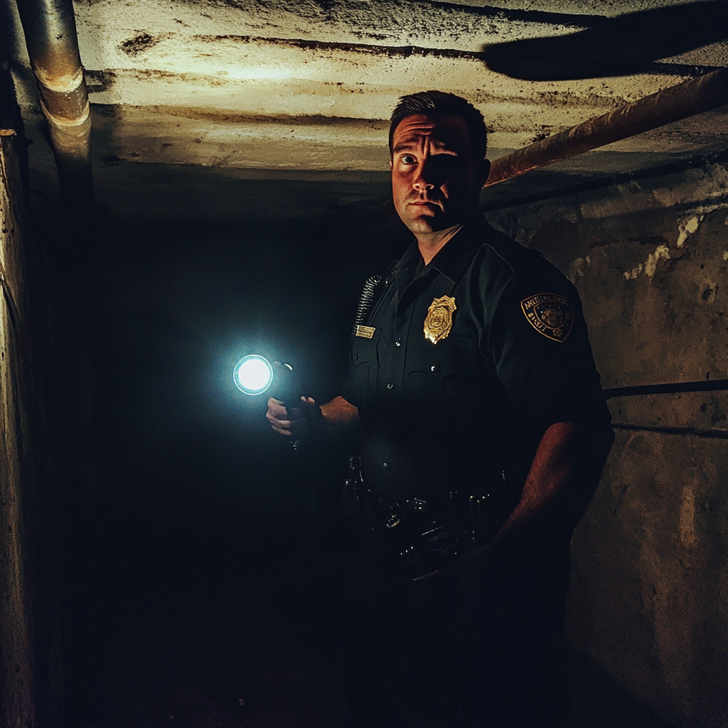 A police officer in a basement | Source: Midjourney