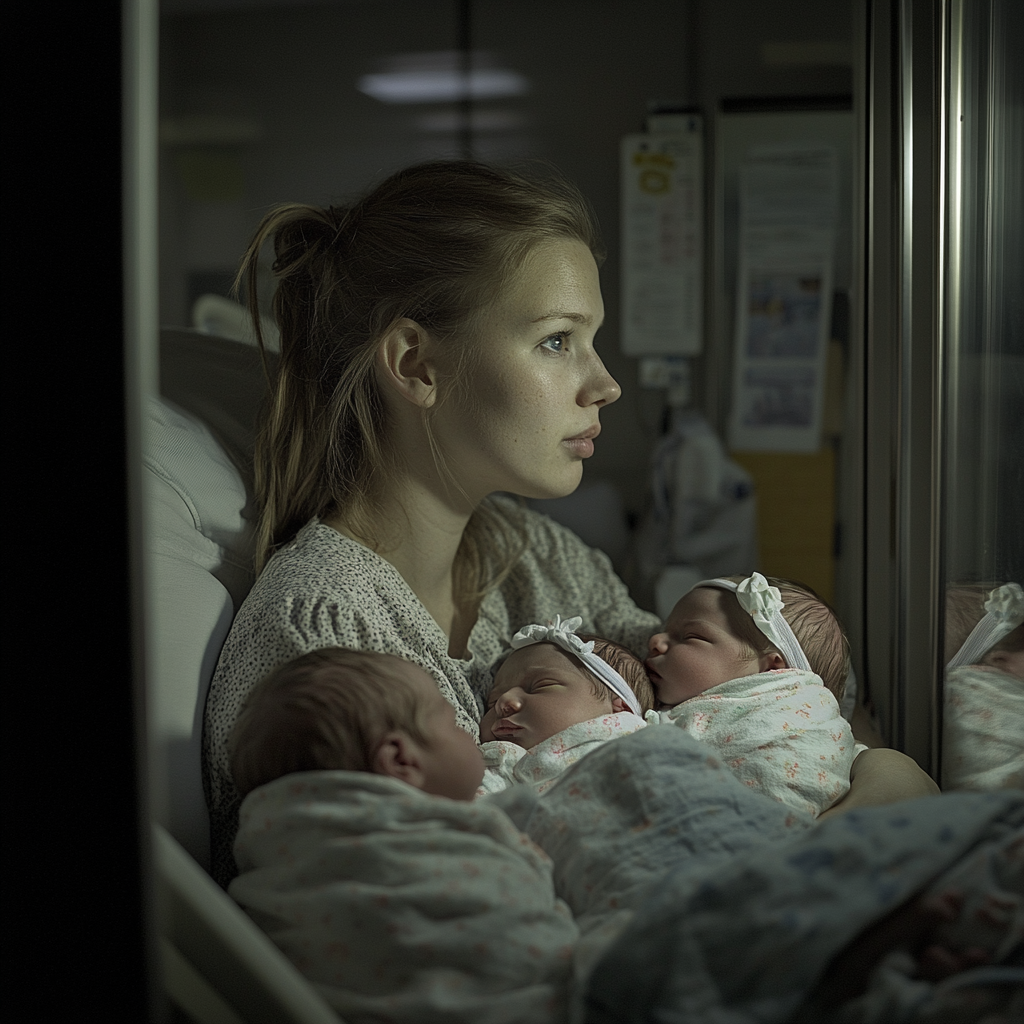 A nervous woman in a maternity ward | Source: Midjourney