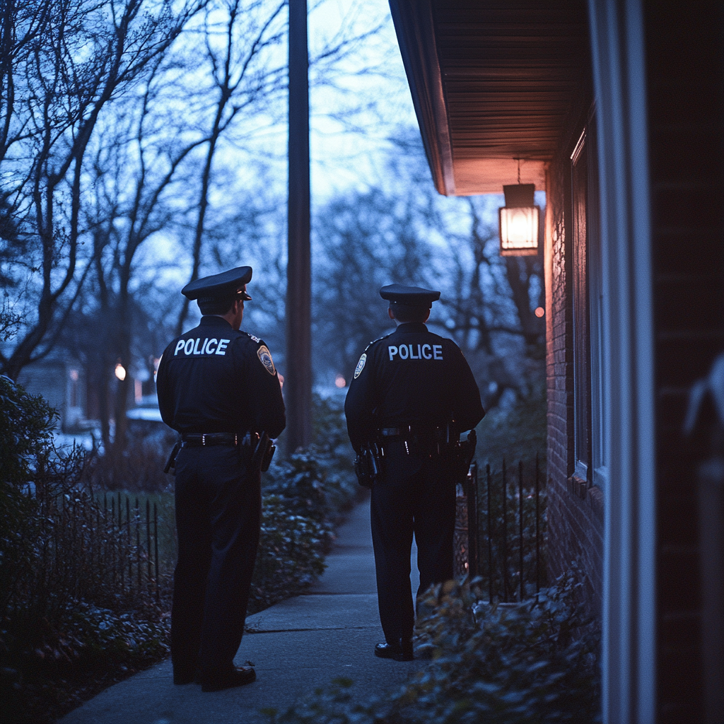 Police officers arrive at a house | Source: Midjourney