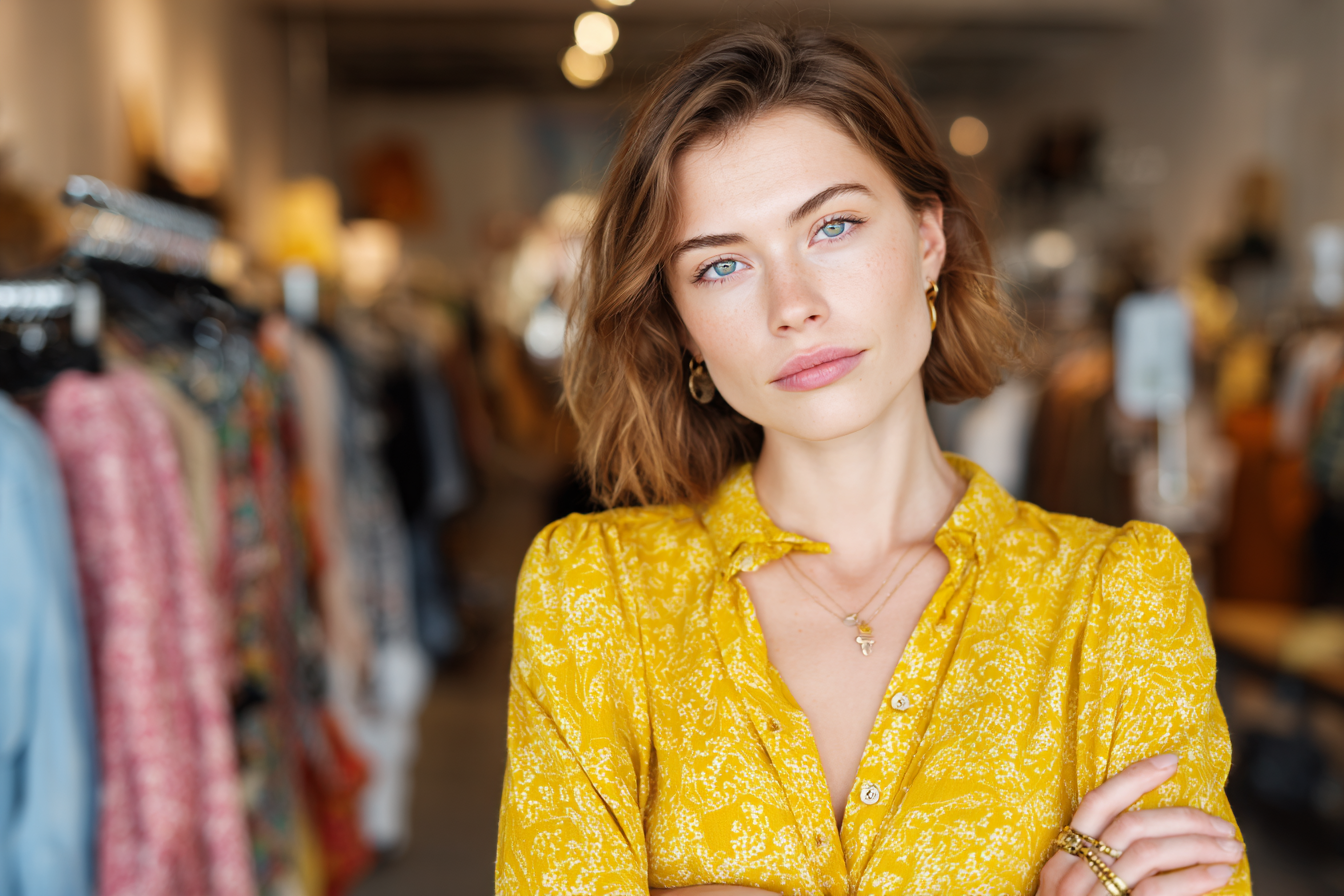 A woman in a clothing store | Source: Midjourney