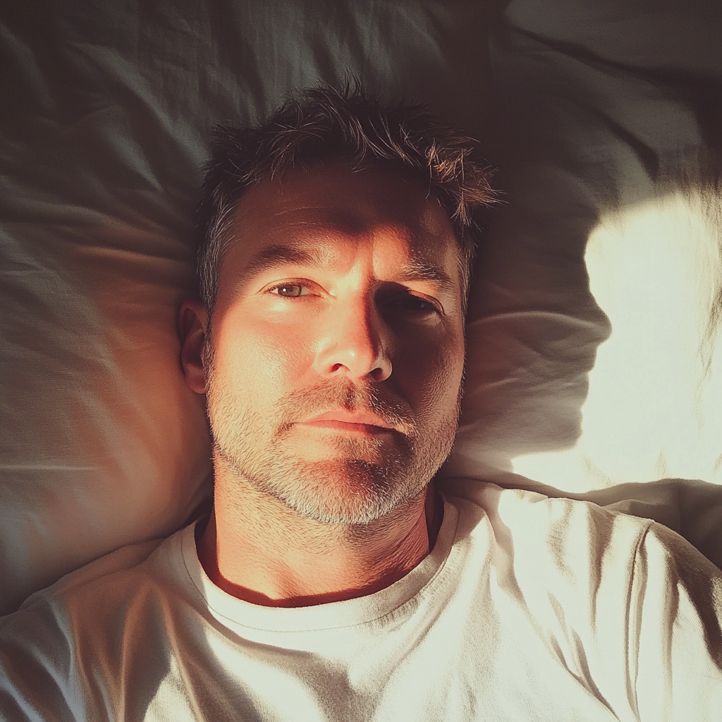 A man laying on a bed | Source: Midjourney