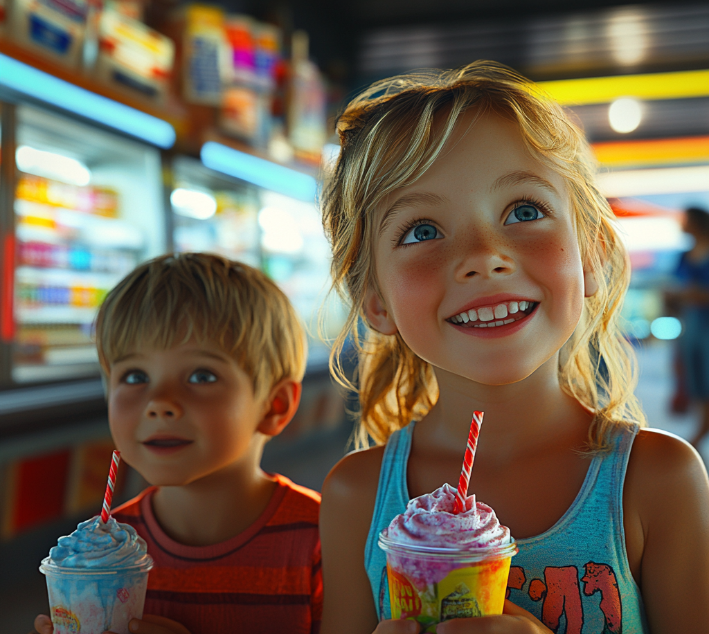 Deux enfants heureux dans un magasin | Source : Midjourney