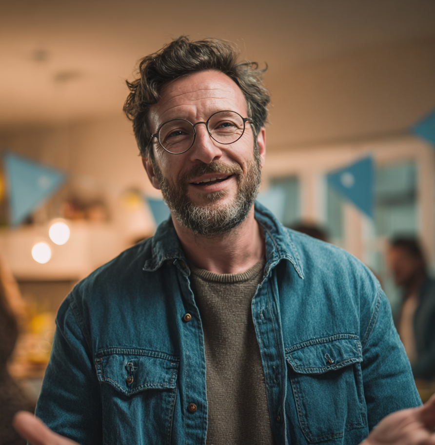 A man talking at his daughter's birthday party | Source: Midjourney