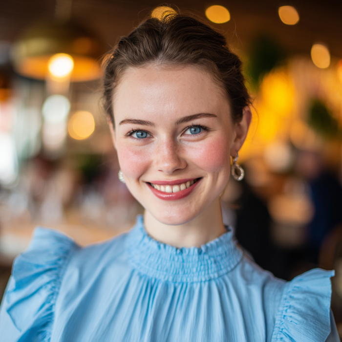 A happy woman in a restaurant | Source: Midjourney