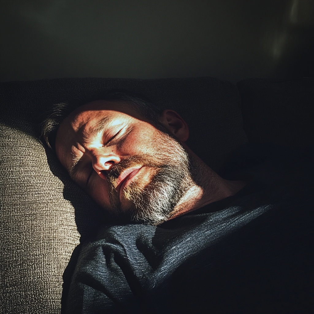 A man sleeping on a couch | Source: Midjourney