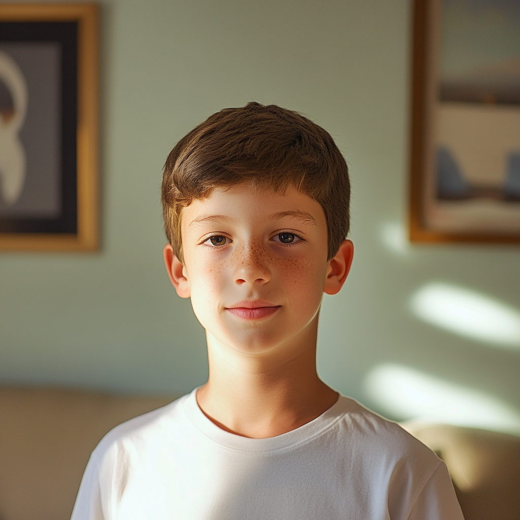 A boy standing near a couch | Source: Midjourney