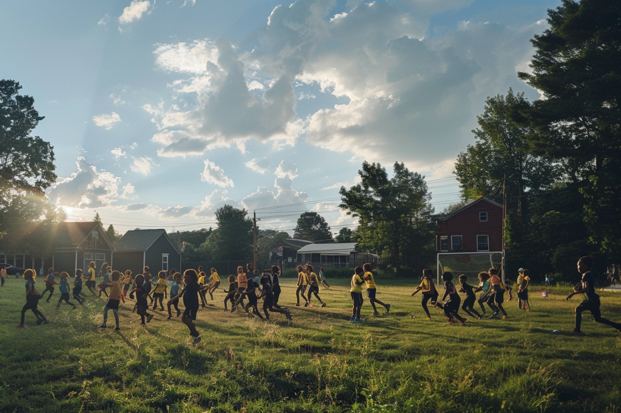 Enfants jouant sur un terrain | Source : MidJourney