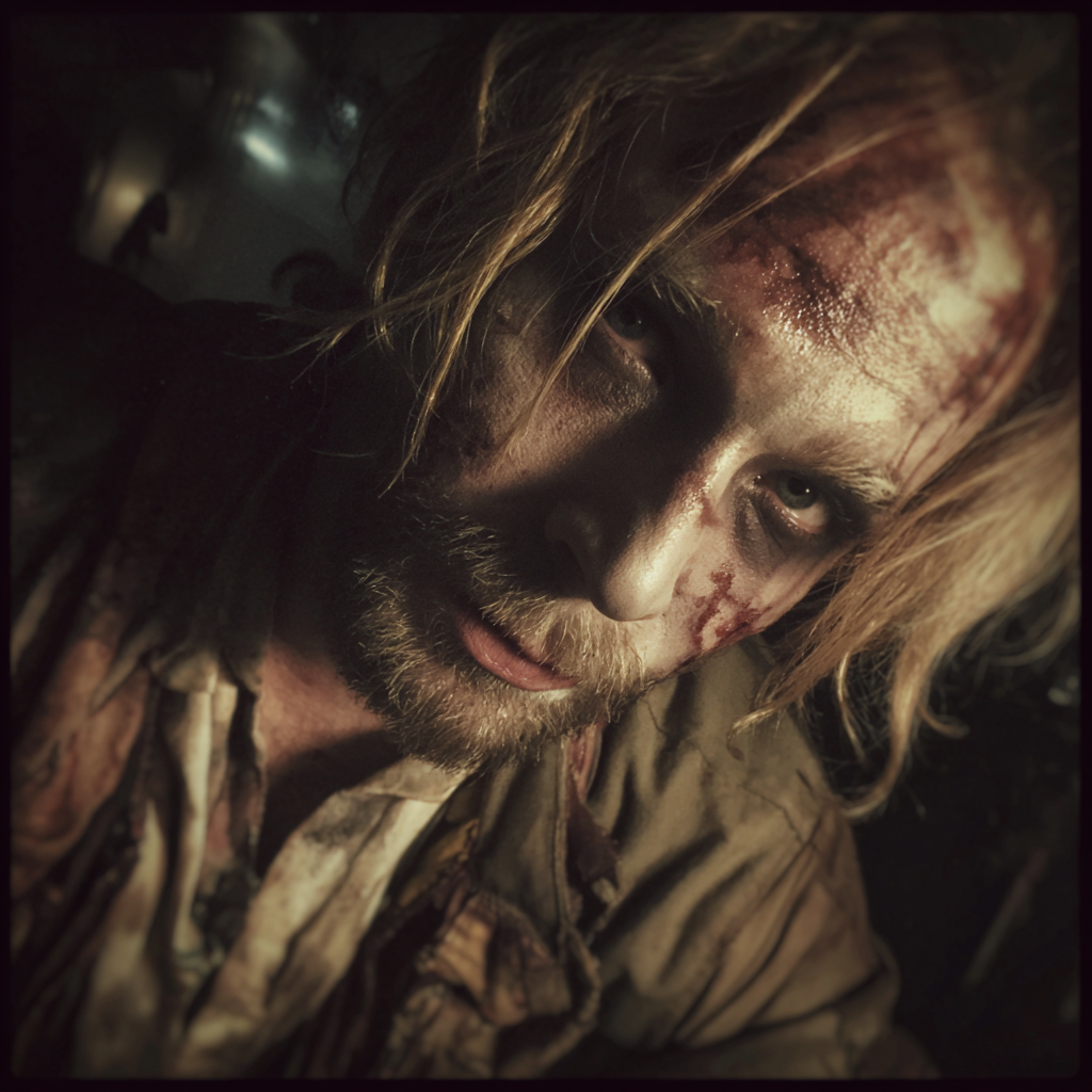 A close up of a man dressed as a zombie | Source: Midjourney