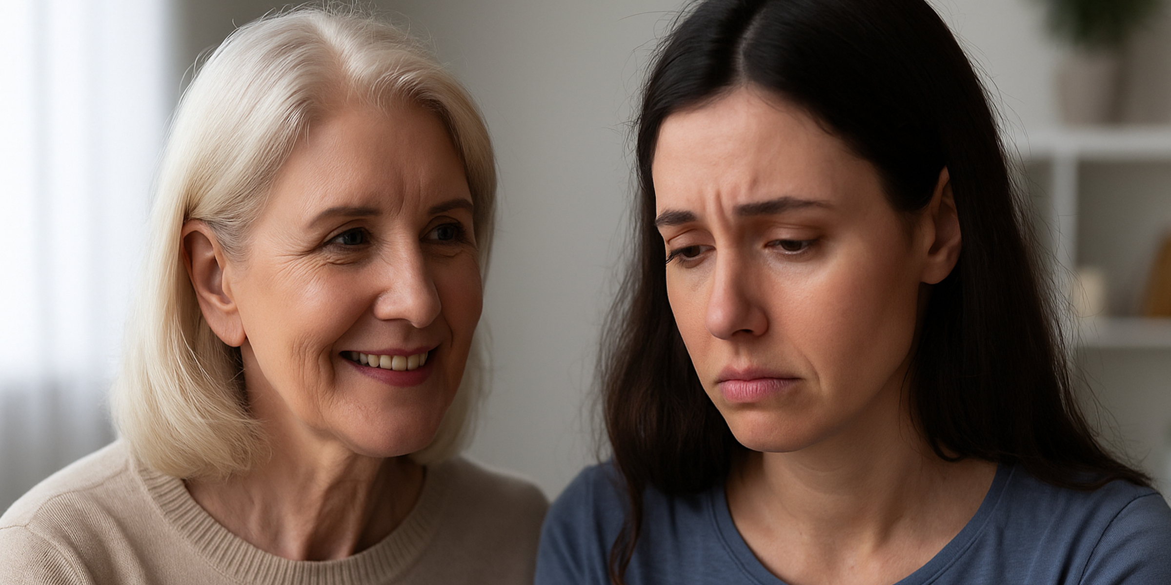An old lady smiling to sad woman | Source: Sora