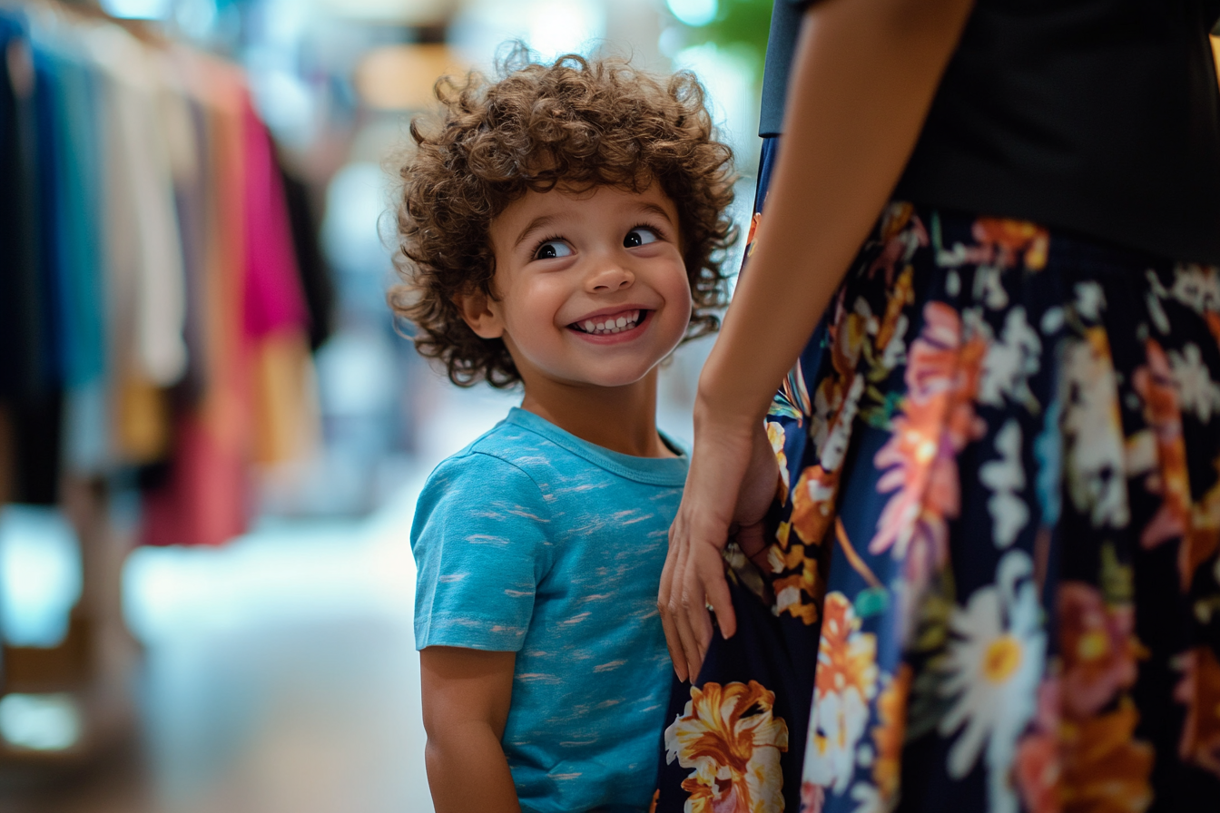 A kid smiling in a clothing store | Source: Midjourney