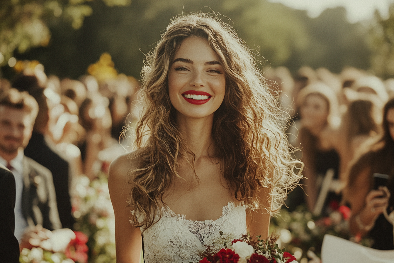 A bride walking down the aisle in an outdoor wedding | Source: Midjourney