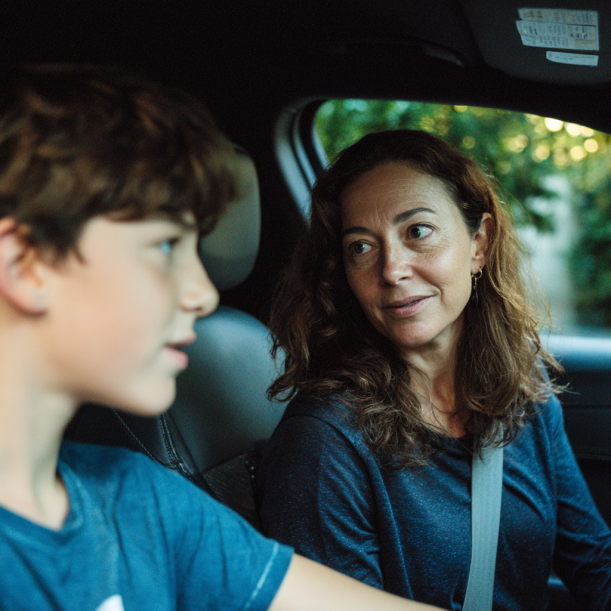 A mother and son talking in a car | Source: Midjourney