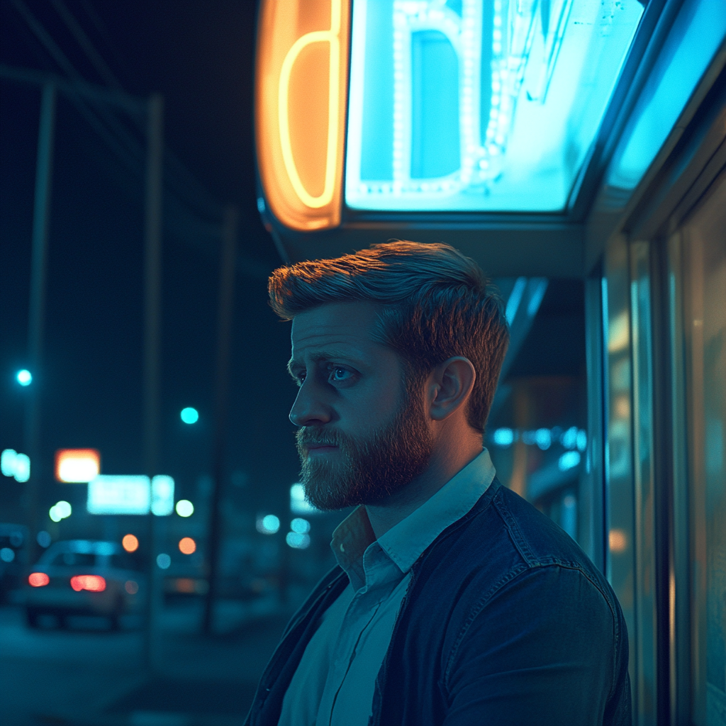 A man standing outdoors at night | Source: Midjourney