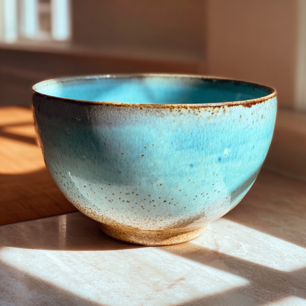 A blue ceramic bowl on a counter | Source: Midjourney