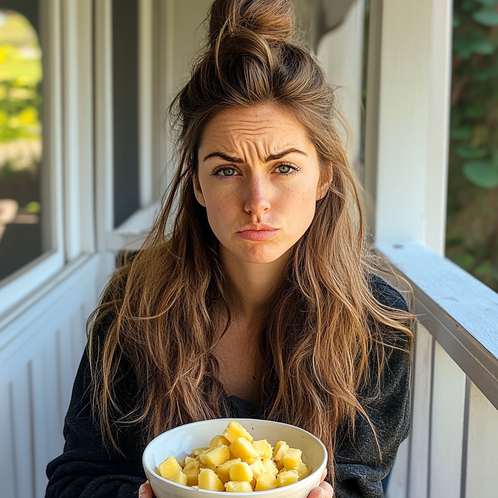 A woman holding a bowl of fruit | Source: Midjourney