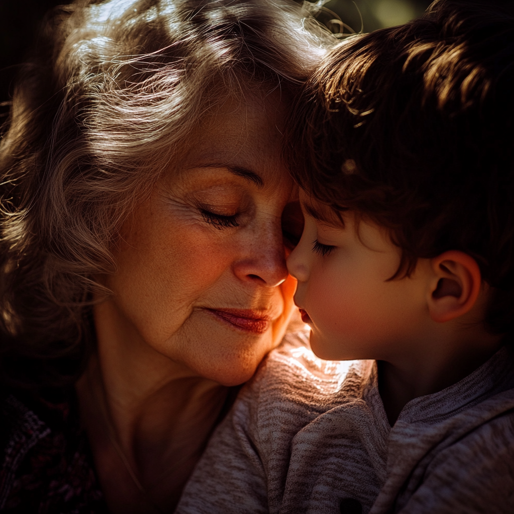 Abuela uniéndose cálidamente a su nieto | Fuente: Midjourney