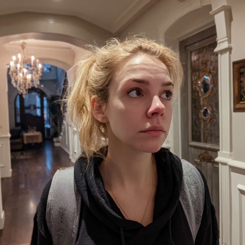 A woman standing in a home hallway | Source: Midjourney