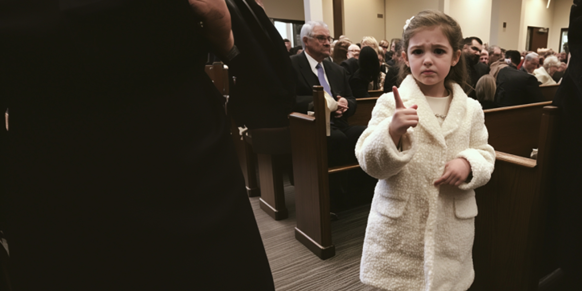 A little girl pointing her finger in the church | Source: AmoMama