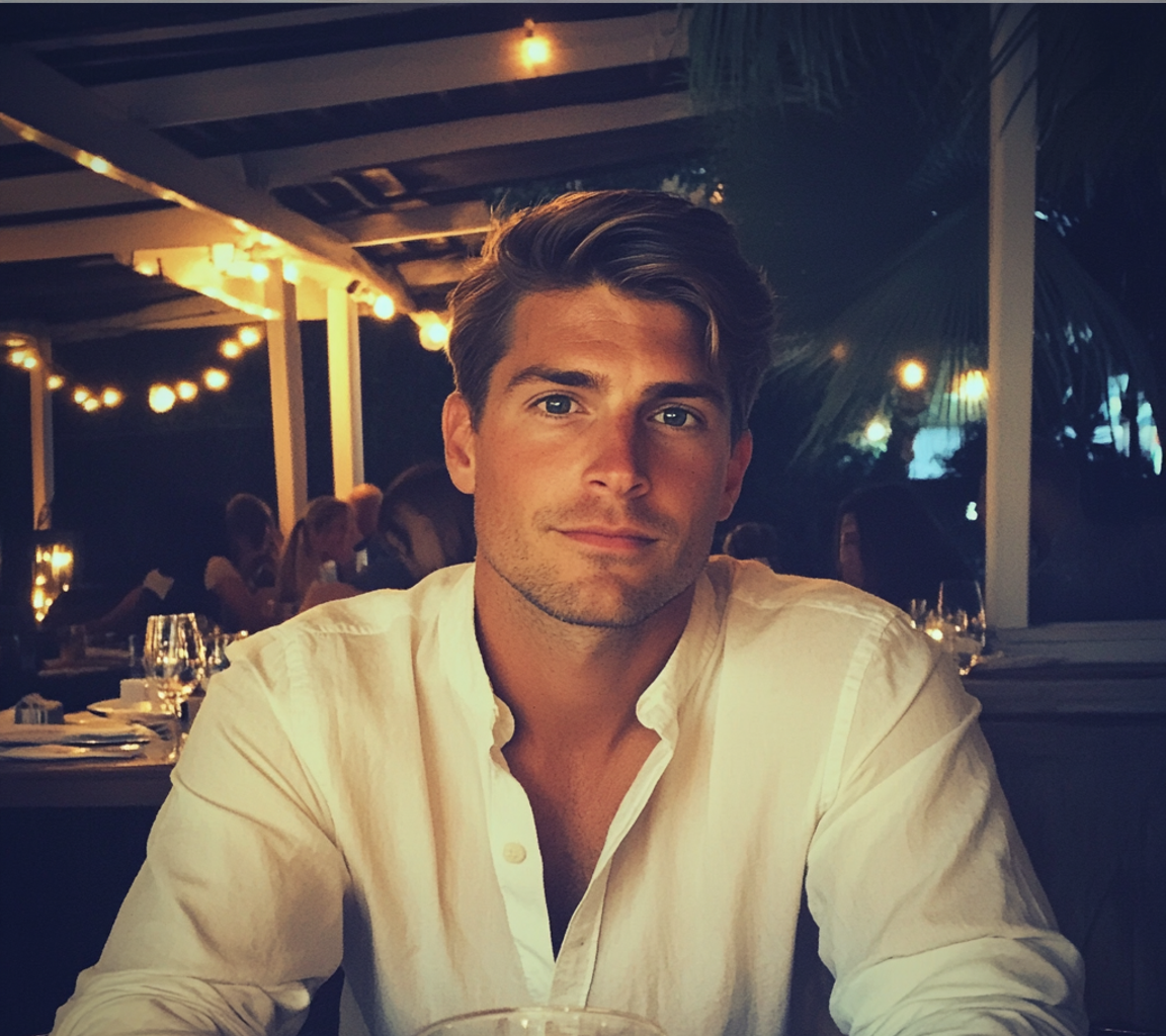 A smiling man sitting in a restaurant | Source: Midjourney