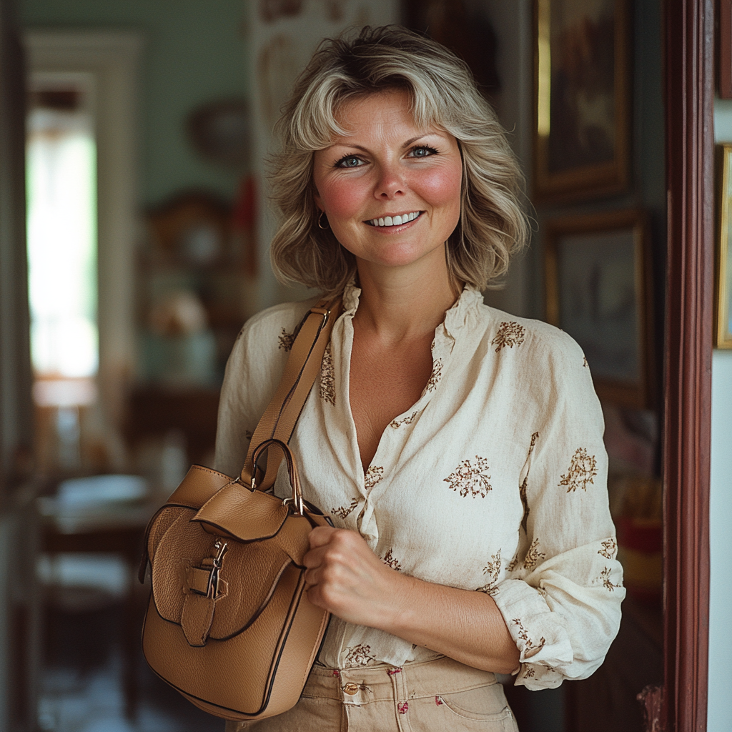 A woman holding a handbag | Source: Midjourney