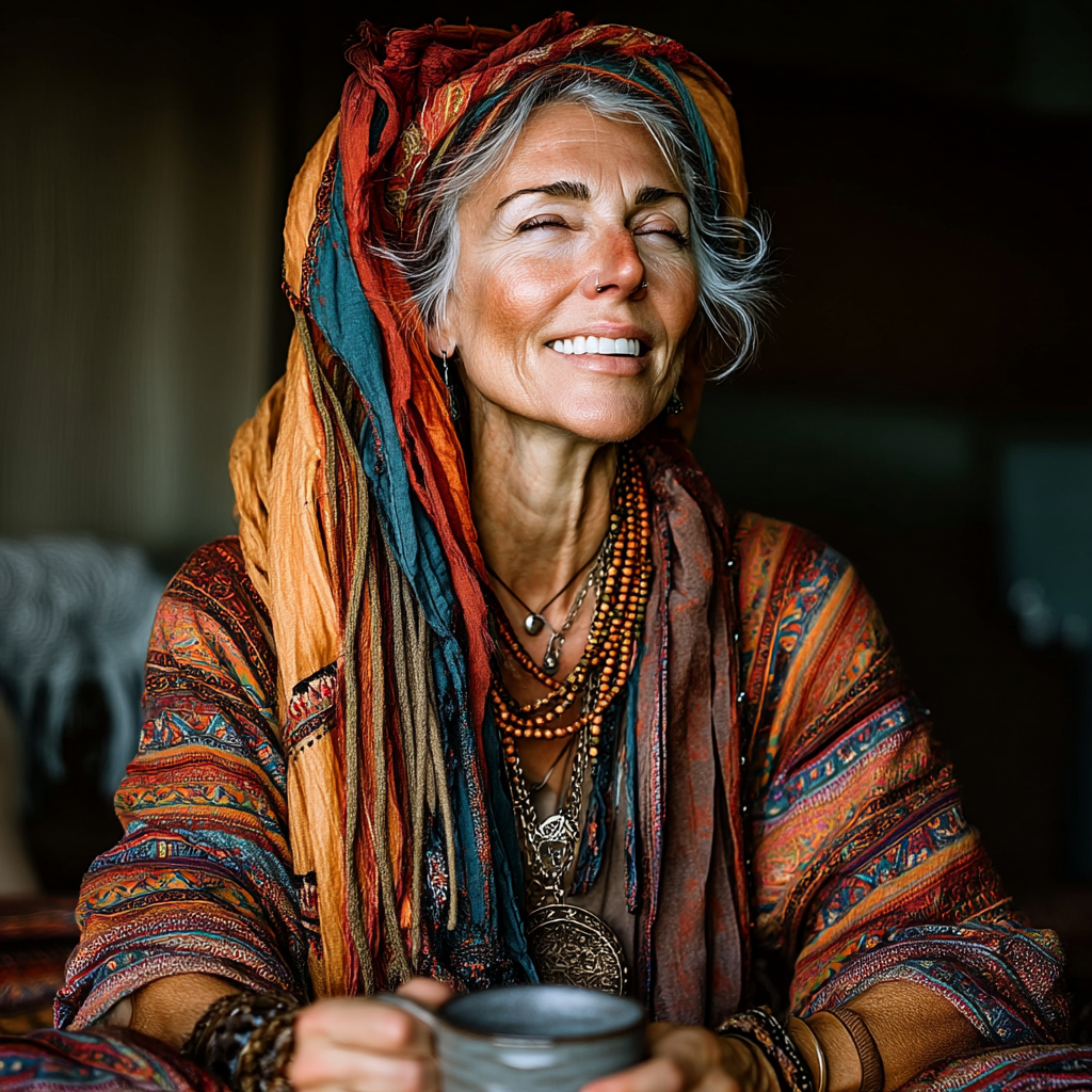 A woman laughing | Source: Midjourney